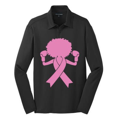 Boxing Pink Ribbon African American Breast Cancer Silk Touch Performance Long Sleeve Polo