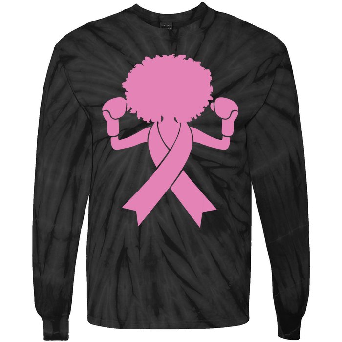 Boxing Pink Ribbon African American Breast Cancer Tie-Dye Long Sleeve Shirt