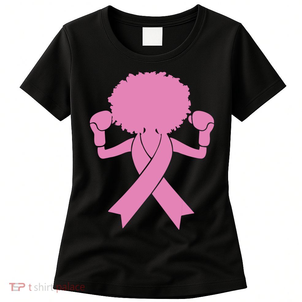 Boxing Pink Ribbon African American Breast Cancer Womens T-Shirt
