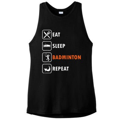 Badminton Player Racket Shuttlecock Athlet Eat Sleep Repeat Ladies PosiCharge Tri-Blend Wicking Tank