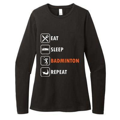 Badminton Player Racket Shuttlecock Athlet Eat Sleep Repeat Womens CVC Long Sleeve Shirt