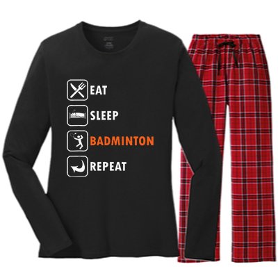 Badminton Player Racket Shuttlecock Athlet Eat Sleep Repeat Women's Long Sleeve Flannel Pajama Set 