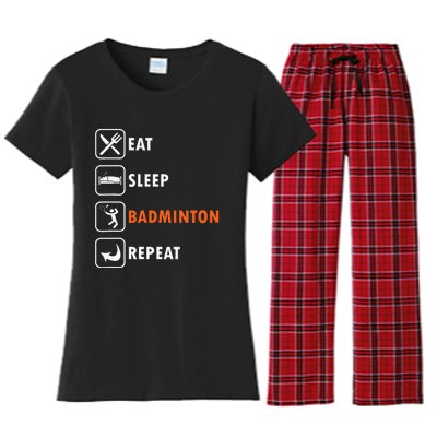 Badminton Player Racket Shuttlecock Athlet Eat Sleep Repeat Women's Flannel Pajama Set