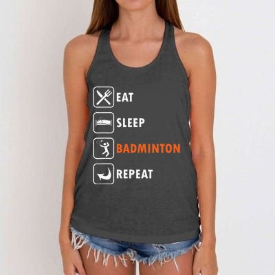 Badminton Player Racket Shuttlecock Athlet Eat Sleep Repeat Women's Knotted Racerback Tank