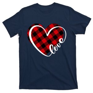 Buffalo Plaid Red And Black Valentine Heart Love T-Shirt