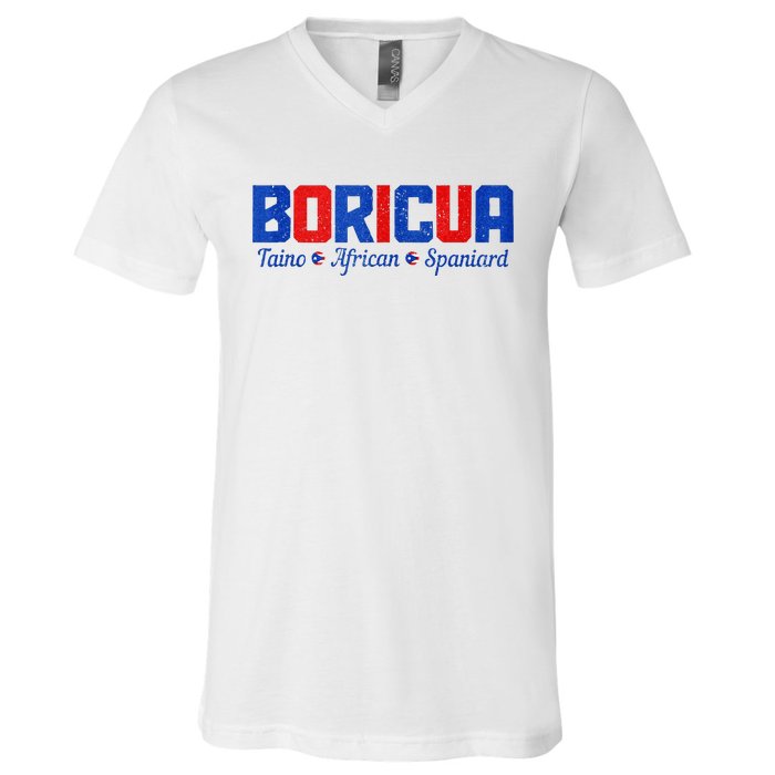 Boricua Puerto Rico Pride Puerto Rican Taino African Spanish V-Neck T-Shirt