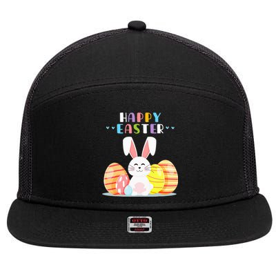 Bunny Pastel Spring Hunt Eggs Rabbit Happy Easter Day Outfit 7 Panel Mesh Trucker Snapback Hat