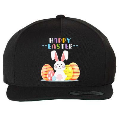 Bunny Pastel Spring Hunt Eggs Rabbit Happy Easter Day Outfit Wool Snapback Cap