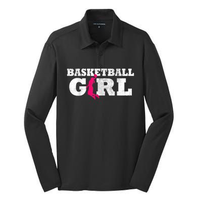 Basketball Player Silhouette Sport Gift Silk Touch Performance Long Sleeve Polo