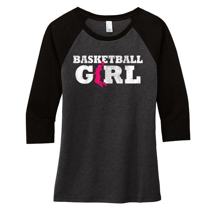 Basketball Player Silhouette Sport Gift Women's Tri-Blend 3/4-Sleeve Raglan Shirt