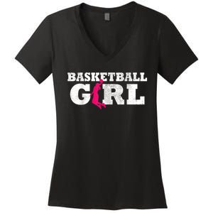 Basketball Player Silhouette Sport Gift Women's V-Neck T-Shirt