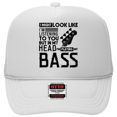 Bass Player Shirts Men Gift For Bass Guitar Player Bassist High Crown Mesh Back Trucker Hat