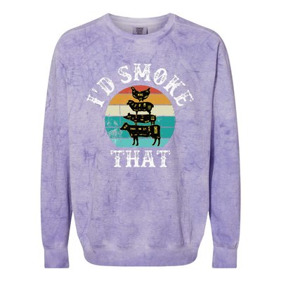 Bbq Party Smoker Chef Dad ID Smoke That Colorblast Crewneck Sweatshirt