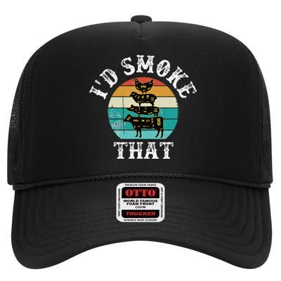 Bbq Party Smoker Chef Dad ID Smoke That High Crown Mesh Back Trucker Hat