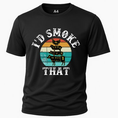 Bbq Party Smoker Chef Dad ID Smoke That Cooling Performance Crew T-Shirt