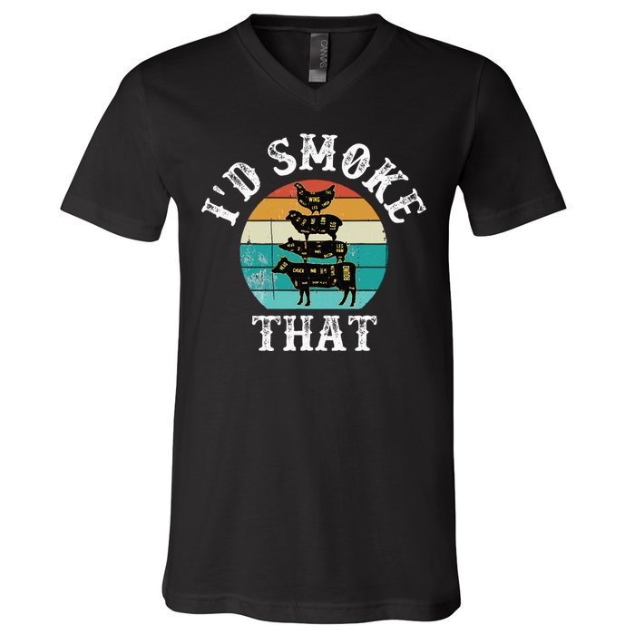 Bbq Party Smoker Chef Dad ID Smoke That V-Neck T-Shirt