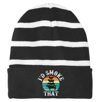 Bbq Party Smoker Chef Dad ID Smoke That Striped Beanie with Solid Band