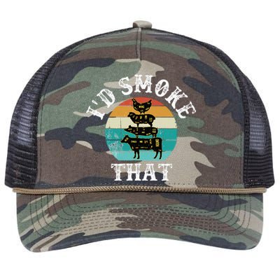 Bbq Party Smoker Chef Dad ID Smoke That Retro Rope Trucker Hat Cap