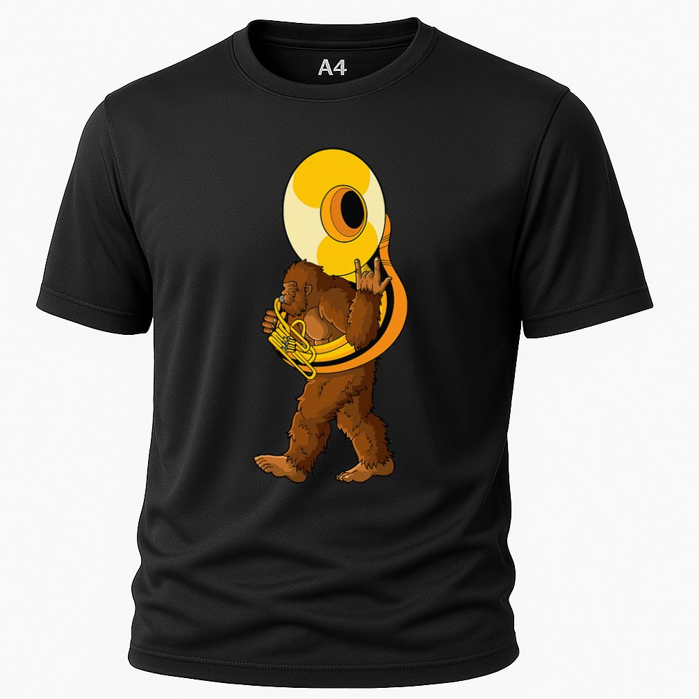 Bigfoot Playing Sousaphone Instrument Tuba Cooling Performance Crew T-Shirt