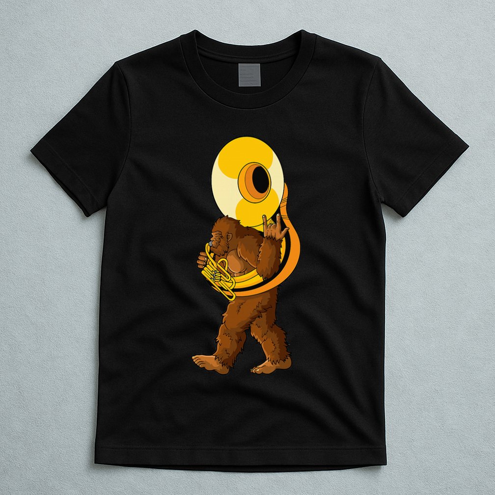 Bigfoot Playing Sousaphone Instrument Tuba T-Shirt