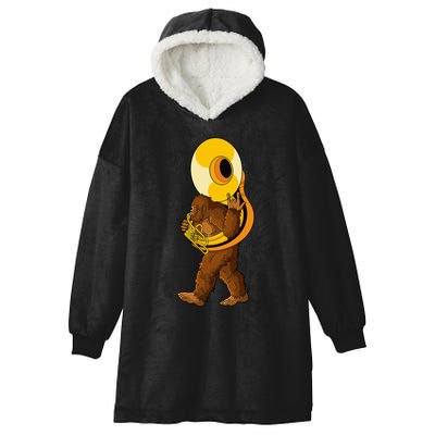 Bigfoot Playing Sousaphone Instrument Tuba Hooded Wearable Blanket