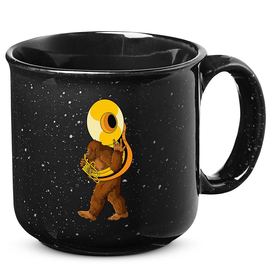 Bigfoot Playing Sousaphone Instrument Tuba 15oz Campfire Ceramic Mug
