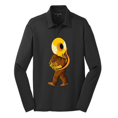 Bigfoot Playing Sousaphone Instrument Tuba Silk Touch Performance Long Sleeve Polo