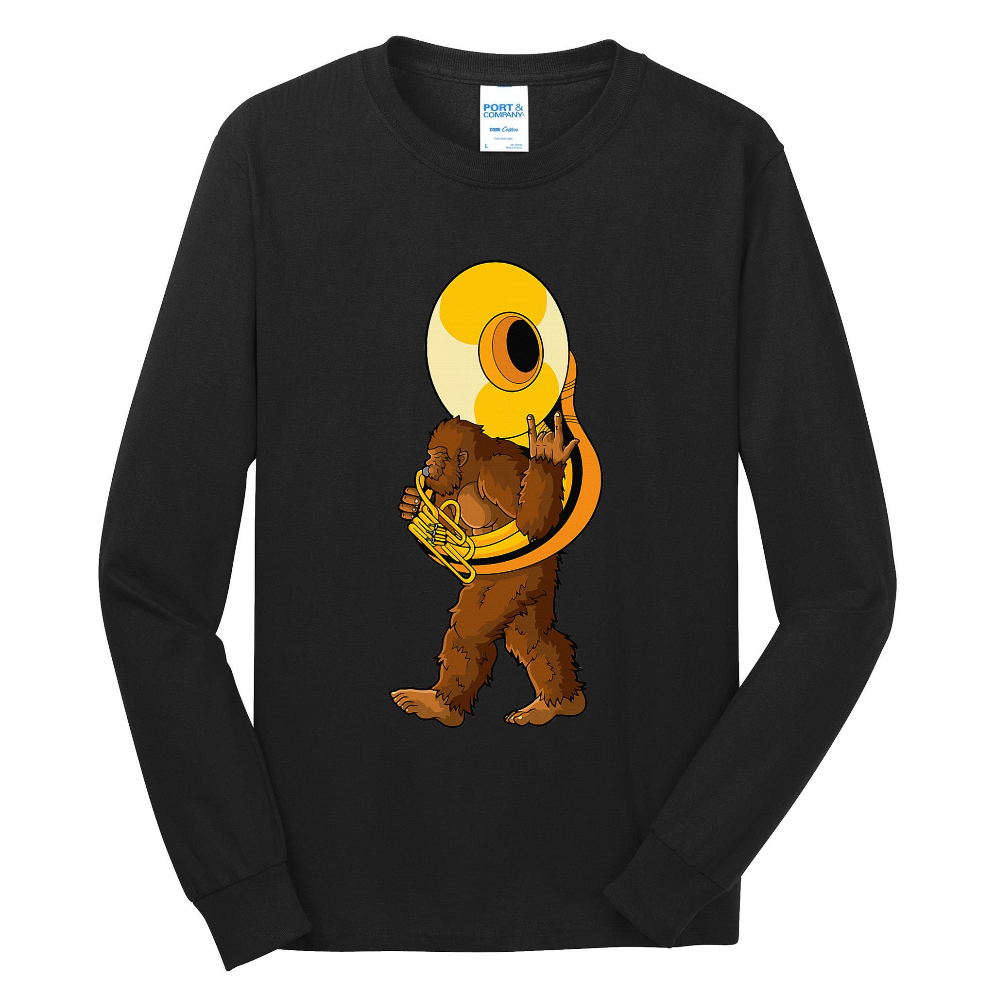 Bigfoot Playing Sousaphone Instrument Tuba Tall Long Sleeve T-Shirt