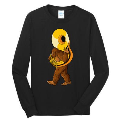 Bigfoot Playing Sousaphone Instrument Tuba Tall Long Sleeve T-Shirt