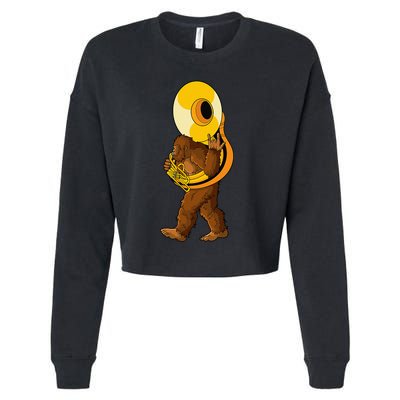Bigfoot Playing Sousaphone Instrument Tuba Cropped Pullover Crew