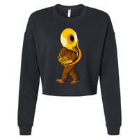 Bigfoot Playing Sousaphone Instrument Tuba Cropped Pullover Crew