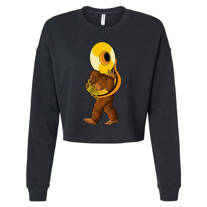 Bigfoot Playing Sousaphone Instrument Tuba Cropped Pullover Crew