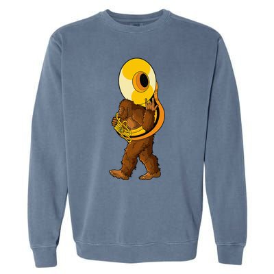 Bigfoot Playing Sousaphone Instrument Tuba Garment-Dyed Sweatshirt