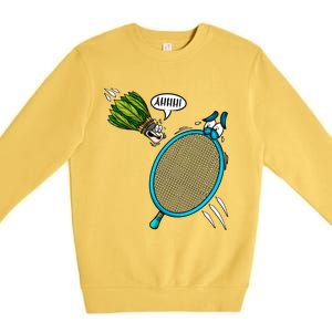 Badminton Player Screaming Shuttlecock Ahhh Badminton Gift Premium Crewneck Sweatshirt