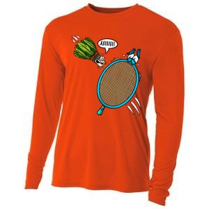 Badminton Player Screaming Shuttlecock Ahhh Badminton Gift Cooling Performance Long Sleeve Crew