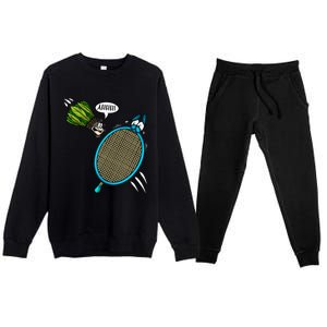 Badminton Player Screaming Shuttlecock Ahhh Badminton Gift Premium Crewneck Sweatsuit Set