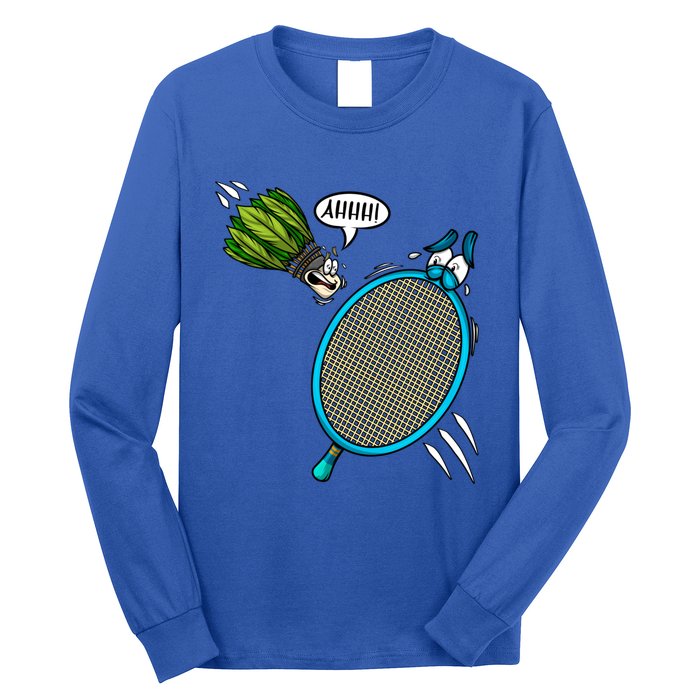 Badminton Player Screaming Shuttlecock Ahhh Badminton Gift Long Sleeve Shirt