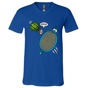 Badminton Player Screaming Shuttlecock Ahhh Badminton Gift V-Neck T-Shirt