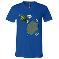 Badminton Player Screaming Shuttlecock Ahhh Badminton Gift V-Neck T-Shirt