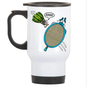 Badminton Player Screaming Shuttlecock Ahhh Badminton Gift Stainless Steel Travel Mug