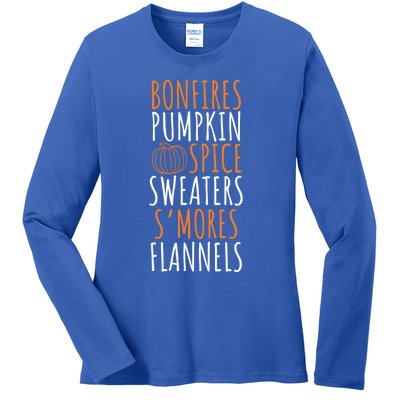 Bonfires Pumpkin Spice Smores Flannels Cute Fall Gift Ladies Long Sleeve Shirt