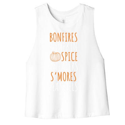 Bonfires Pumpkin Spice Smores Flannels Cute Fall Gift Women's Racerback Cropped Tank