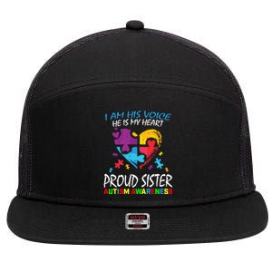 Blue Proud Sister Autism Awareness Brother Cute Gift 7 Panel Mesh Trucker Snapback Hat