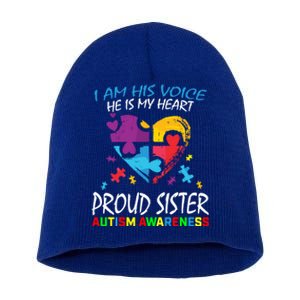 Blue Proud Sister Autism Awareness Brother Cute Gift Short Acrylic Beanie