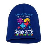 Blue Proud Sister Autism Awareness Brother Cute Gift Short Acrylic Beanie