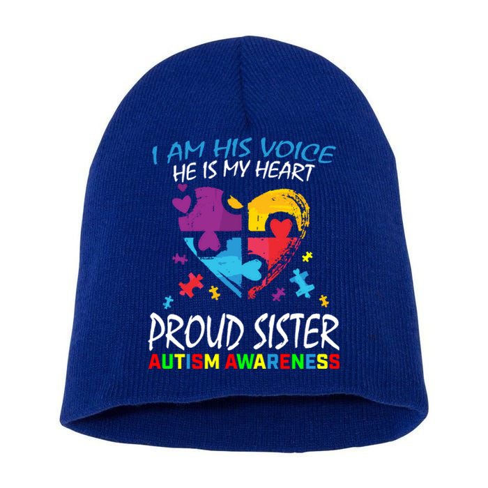 Blue Proud Sister Autism Awareness Brother Cute Gift Short Acrylic Beanie