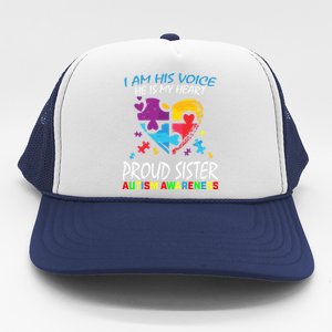 Blue Proud Sister Autism Awareness Brother Cute Gift Trucker Hat