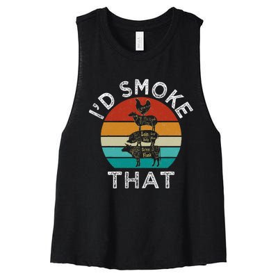 Bbq Party Smoker Chef Dad Gift I’D Smoke That Women's Racerback Cropped Tank