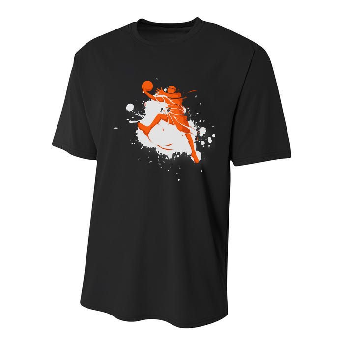 Basketball Player Slam Dunk Splash Youth Performance Sprint T-Shirt