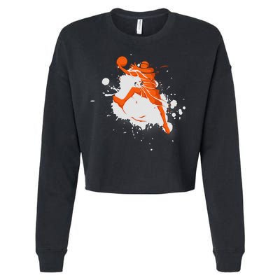 Basketball Player Slam Dunk Splash Cropped Pullover Crew